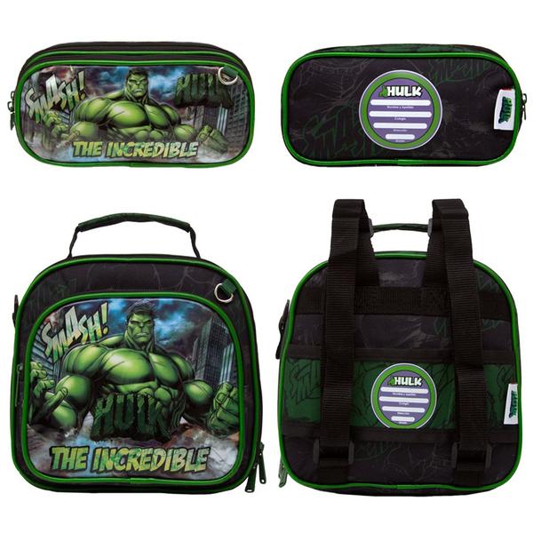 Imagem de Kit Mochila Escolar Infantil Incrivel Hulk Costas com 6 Pçs