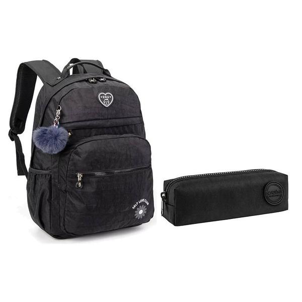 Imagem de Kit Mochila Escolar Infantil KK24M14PT e Estojo Académie Preto - Kika