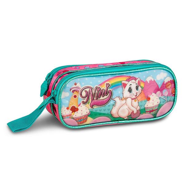 Imagem de Kit Mochila Escolar Infantil Meninas Rodinha Estojo Lancheira Gatinha Nini Clio Animais