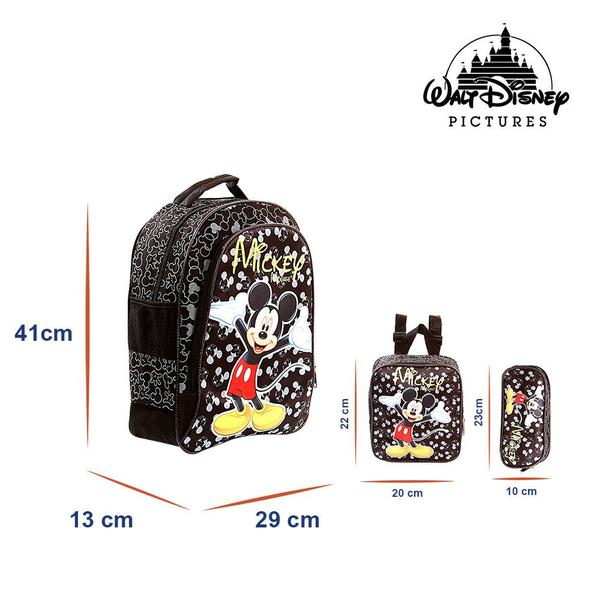 Imagem de Kit Mochila Escolar Infantil Mickey Mouse De Costas