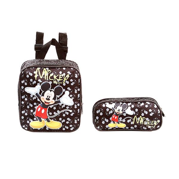 Imagem de Kit Mochila Escolar Infantil Mickey Mouse De Costas