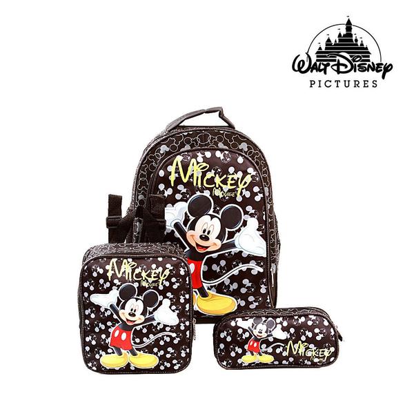 Imagem de Kit Mochila Escolar Infantil Mickey Mouse De Costas