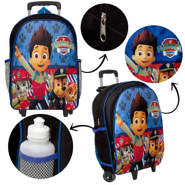 Imagem de Kit Mochila Escolar Infantil Patrulha Canina de Rodinhas