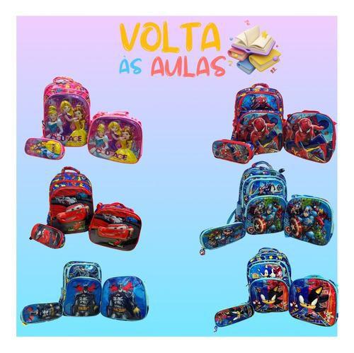 Imagem de kit mochila escolar infantil personagens tam g com estojo lancheira para menino resistente espaçosa