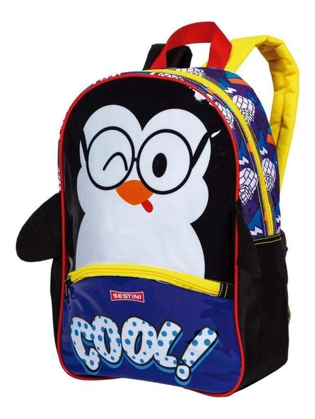 Imagem de Kit Mochila Escolar Infantil Pinguim Tam M Costas