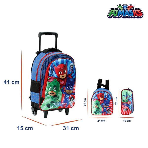 Imagem de Kit Mochila Escolar Infantil PJ Masks De Rodinhas Azul