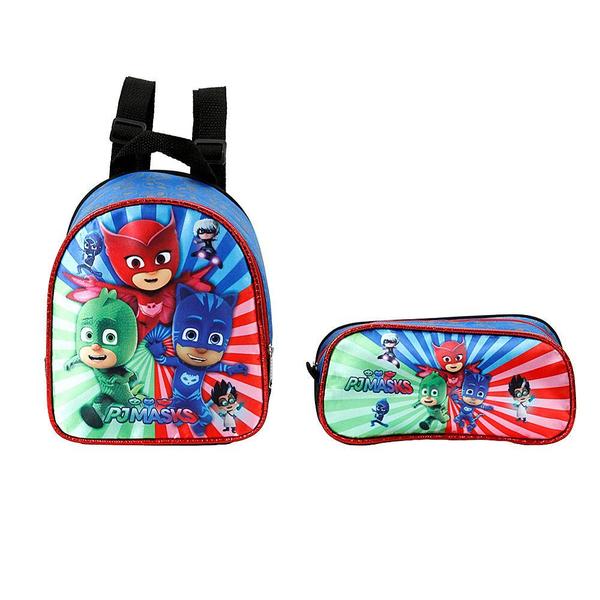 Imagem de Kit Mochila Escolar Infantil PJ Masks De Rodinhas Azul