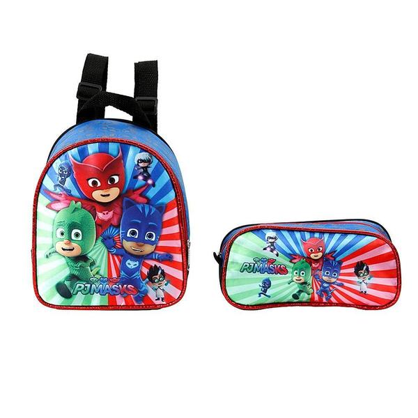 Imagem de Kit Mochila Escolar Infantil Pj Masks De Rodinhas Azul