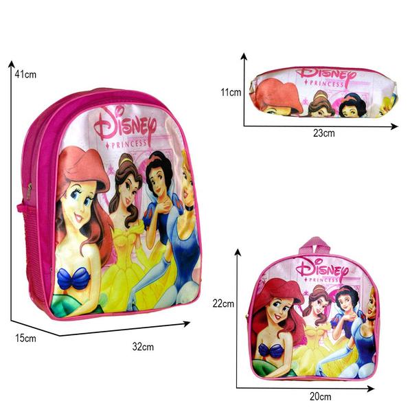 Imagem de Kit Mochila Escolar Infantil Princesas Grande Costa Passeio