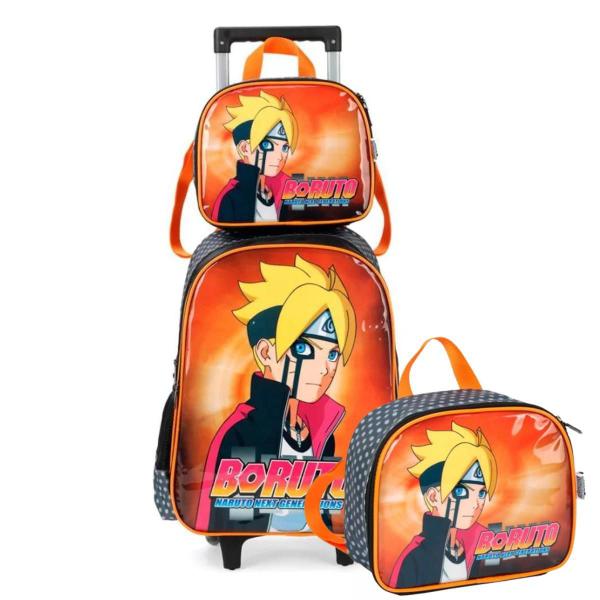 Imagem de Kit Mochila Escolar Infantil Rodinha Lancheira Naruto Boruto