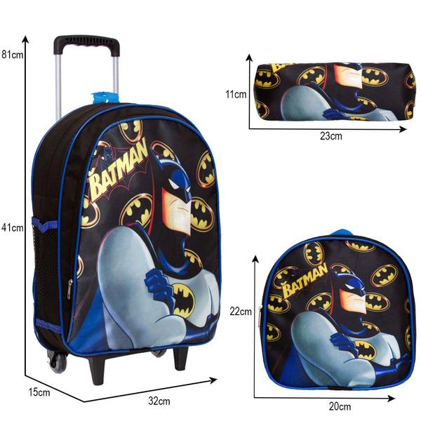 Imagem de Kit Mochila Escolar Infantil Rodinhas Batman Aulas Reforçada