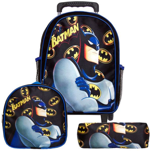 Imagem de Kit Mochila Escolar Infantil Rodinhas Batman Aulas Reforçada