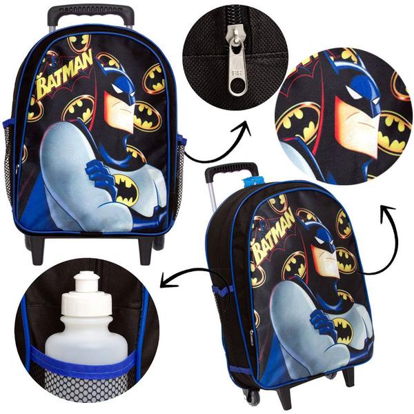 Imagem de Kit Mochila Escolar Infantil Rodinhas Batman Aulas Reforçada