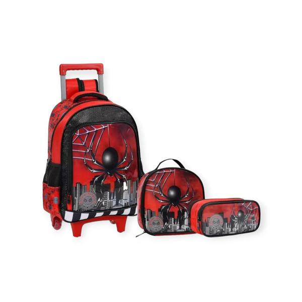 Imagem de Kit Mochila Escolar Infantil Rodinhas Spider Dark Aranha