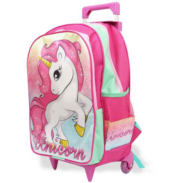 Imagem de Kit Mochila Escolar Infantil Rodinhas Unicórnio Fantasy