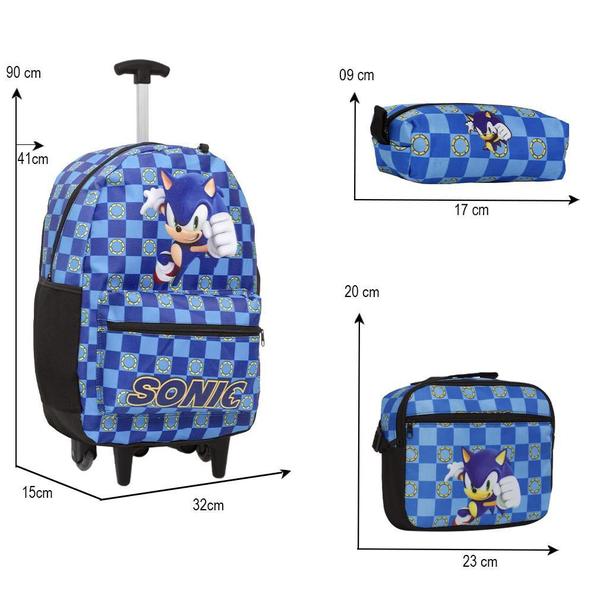 Imagem de Kit Mochila Escolar Infantil Sonic Rodinhas