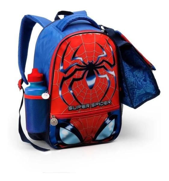 Imagem de Kit Mochila Escolar Infantil Spider Homem Aranha G Costas