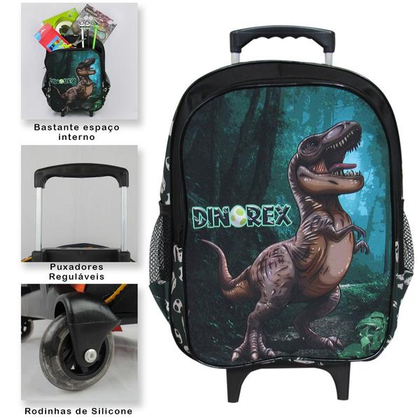 Imagem de Kit Mochila Escolar Infantil Tam G de Rodinhas Dino-Rex