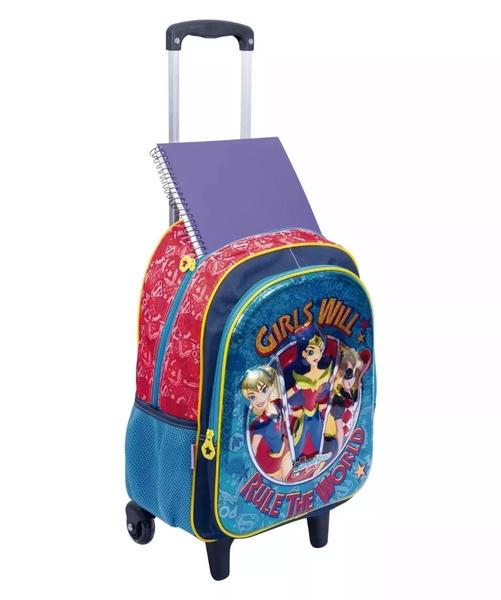 Imagem de Kit Mochila Escolar Infantil Tam Grande Super Hero Girls 19x 3d Rodinhas