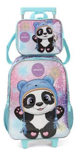 Imagem de Kit Mochila Escolar Infantil Ursinho Panda Rodinhas G Up4you