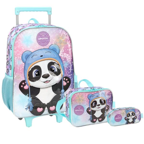 Imagem de Kit Mochila Escolar Infantil Ursinho Panda Rodinhas G Up4you