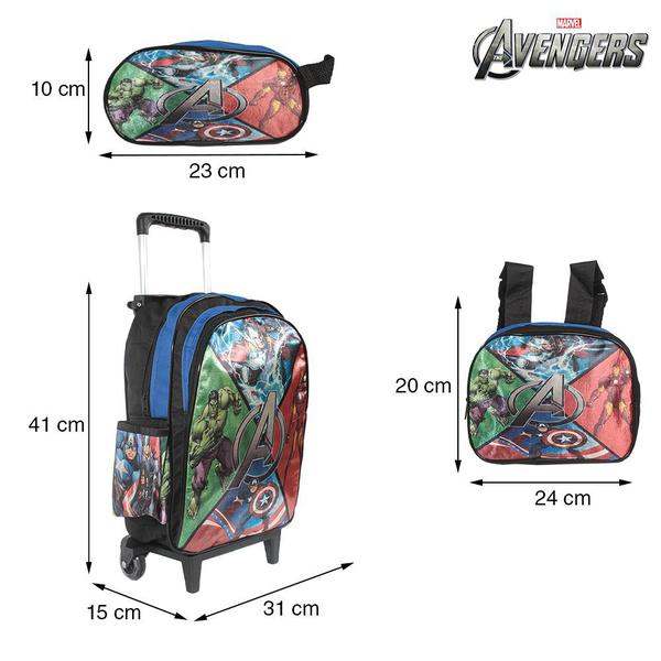 Imagem de Kit Mochila Escolar Infantil Vingadores Marvel Rodinhas