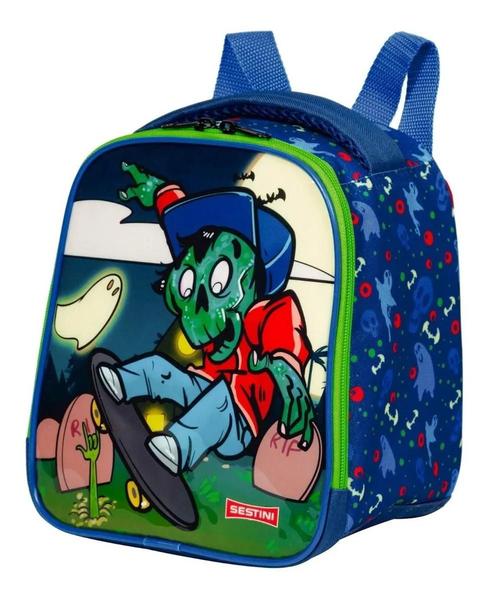 Imagem de Kit Mochila Escolar Infantil Zumbi Monstrinho Costas Grande