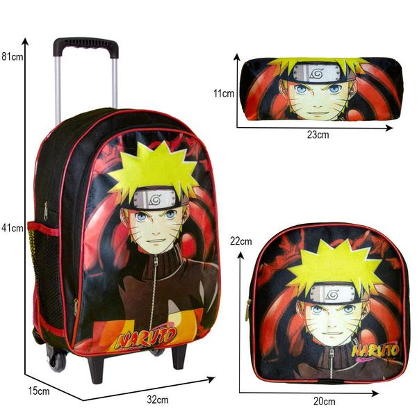 Imagem de Kit Mochila Escolar Juvenil Rodinhas Naruto com Lancheira