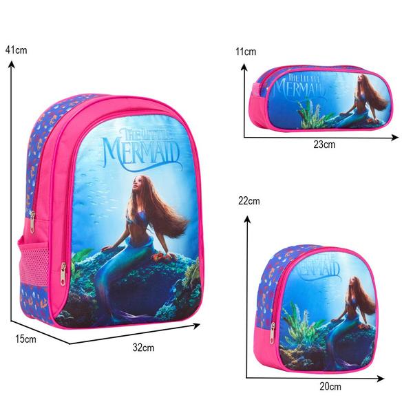 Imagem de Kit Mochila Escolar Menina Ariel Filme Costas Passeio Tam G