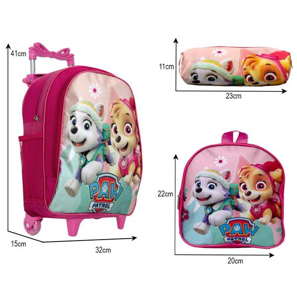 Imagem de Kit Mochila Escolar Menina Paw Patrol Skye Passeio Rodinhas