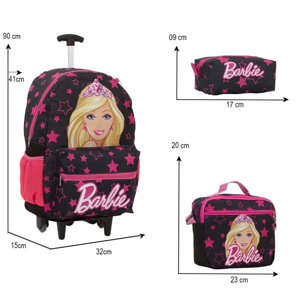 Imagem de Kit Mochila Escolar Menina Rodinhas Passeio Barbie Tam G