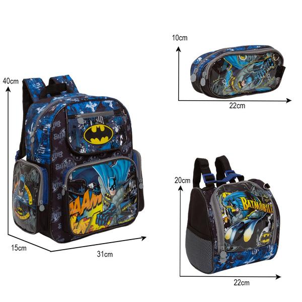 Imagem de Kit Mochila Escolar Menino Batman Com Lancheira Infantil