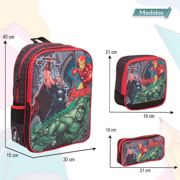 Imagem de Kit Mochila Escolar Menino Grande Vingadores Toys 2u 3 Itens