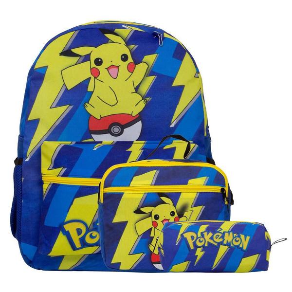 Imagem de Kit Mochila Escolar Menino Pokémon Lancheira Térmica Estojo