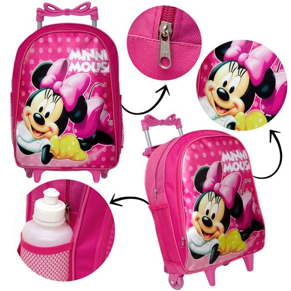 Imagem de Kit Mochila Escolar Minnie Infantil Com Rodinhas