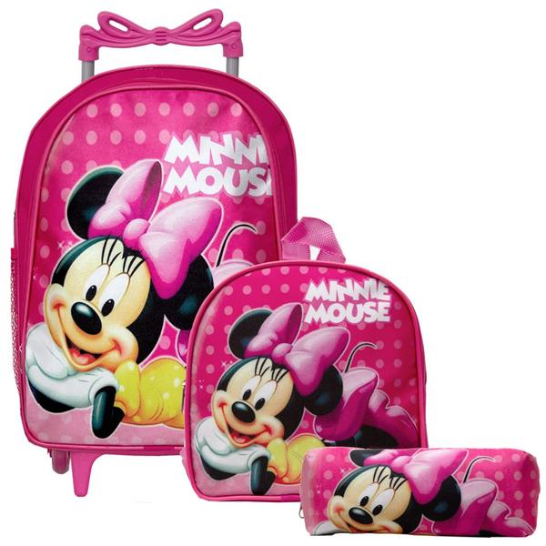 Imagem de Kit Mochila Escolar Minnie Infantil Com Rodinhas