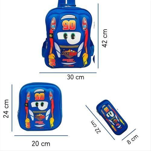 Imagem de Kit Mochila Escolar para Menino Costas Carro Kars Kids Tam Grande infantil com estojo lancheira volta as aulas passeio resistente