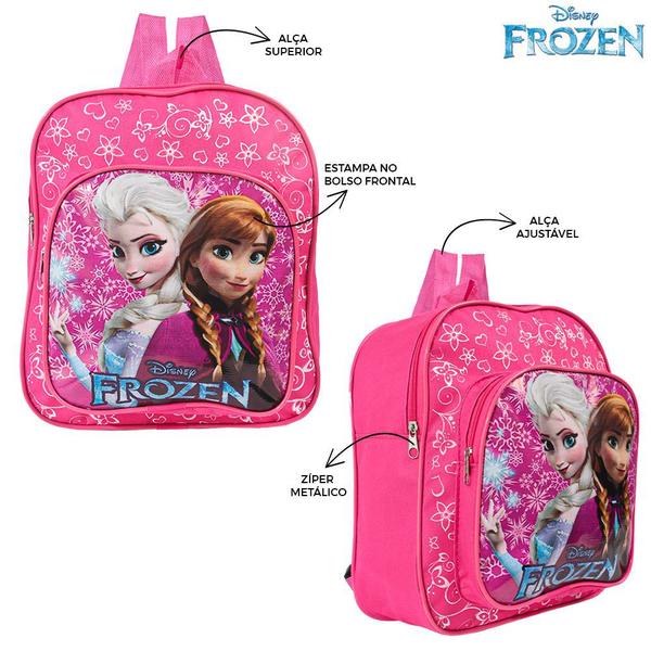 Imagem de Kit Mochila Escolar Pequena Elsa e Anna Frozen Disney Costas