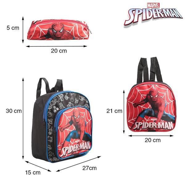 Imagem de Kit Mochila Escolar Pequena Homem Aranha Vingadores Costas