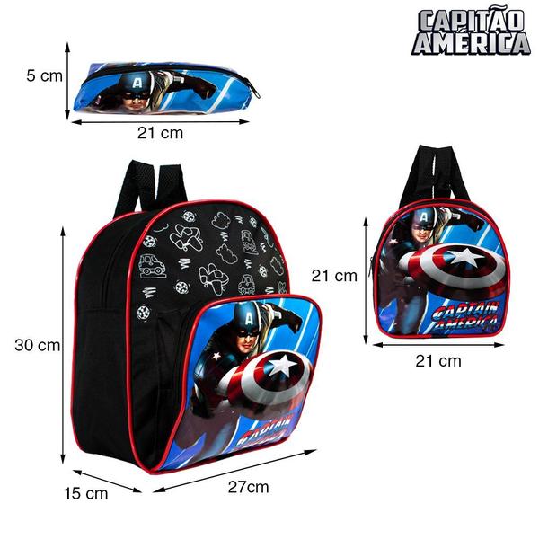 Imagem de Kit Mochila Escolar Pequena Marvel Capitão América Costas