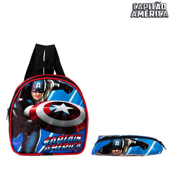 Imagem de Kit Mochila Escolar Pequena Marvel Capitão América Costas