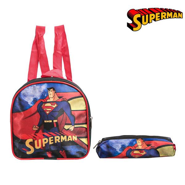 Imagem de Kit Mochila Escolar Pequena Super Man Herói Costas