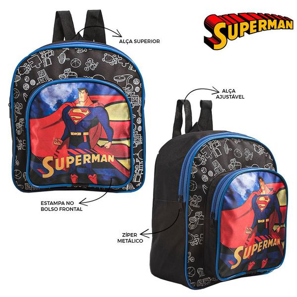 Imagem de Kit Mochila Escolar Pequena Super Man Herói Costas