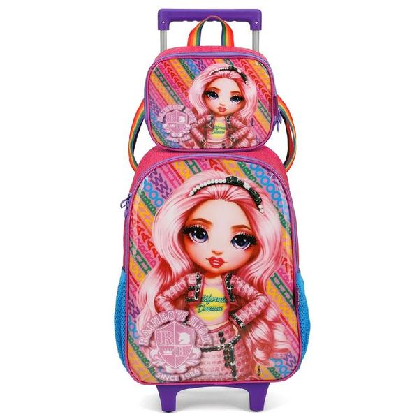 Imagem de Kit Mochila Escolar Rainbow High Rodinhas Tam G Infantil Lancheira Térmica Estojo