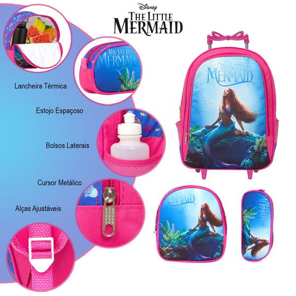 Imagem de Kit Mochila Escolar Rodinha Ariel Com Lancheira Infantil