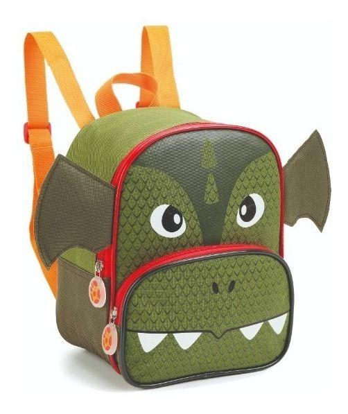 Imagem de Kit Mochila Escolar Rodinha Infantil Dragão Verde Resistente