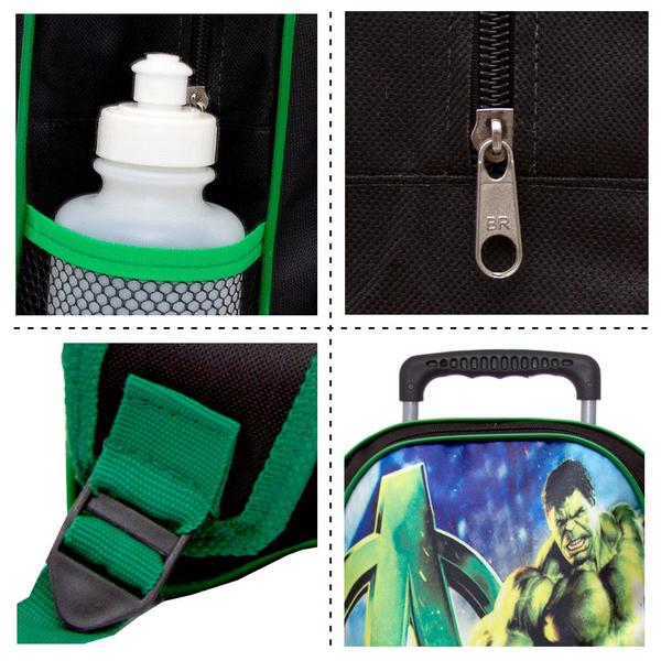 Imagem de Kit Mochila Escolar Rodinha Infantil Herói Hulk Vingadores