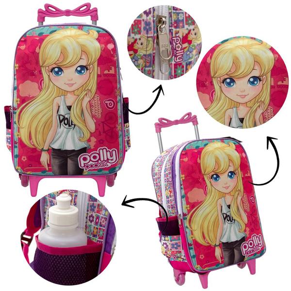 Imagem de Kit Mochila Escolar Rodinha Polly Pocket Lancheira e Estojo