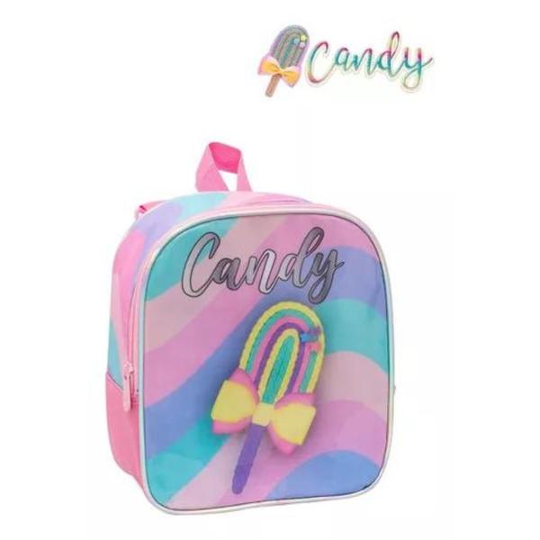 Imagem de Kit Mochila Escolar Rodinha Sorvete Candy Infantil Rosa