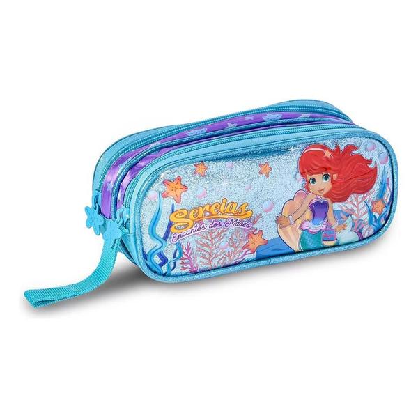 Imagem de Kit Mochila Escolar Sereia Encanto Infantil Costas Alças G